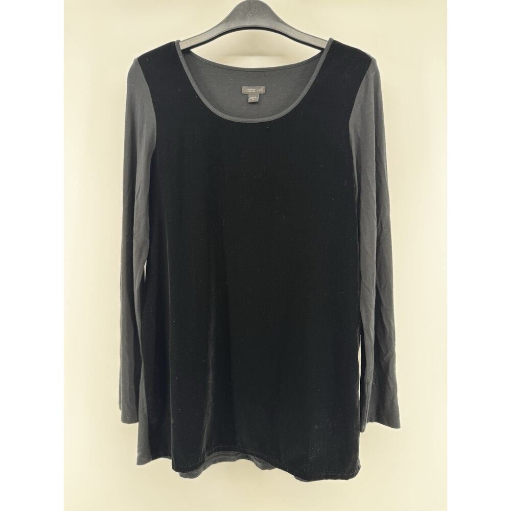 J Jill Wearever Black Velvet Front Shirt Pleated Back Size XS Long Sleeve